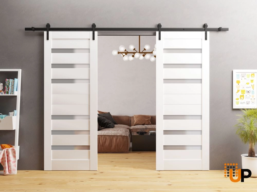 Double mdf sliding french interior barn double door with frosted glass | Quadro 4266 White | 36 x 80 (2* 18x80) photo#2