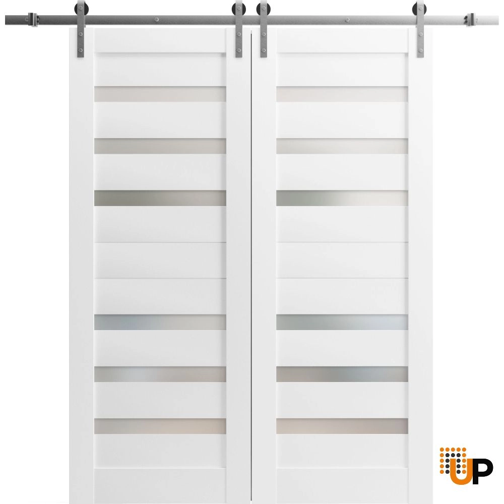 Double mdf sliding french interior barn double door with frosted glass | Quadro 4266 White | 36 x 80 (2* 18x80) photo#1