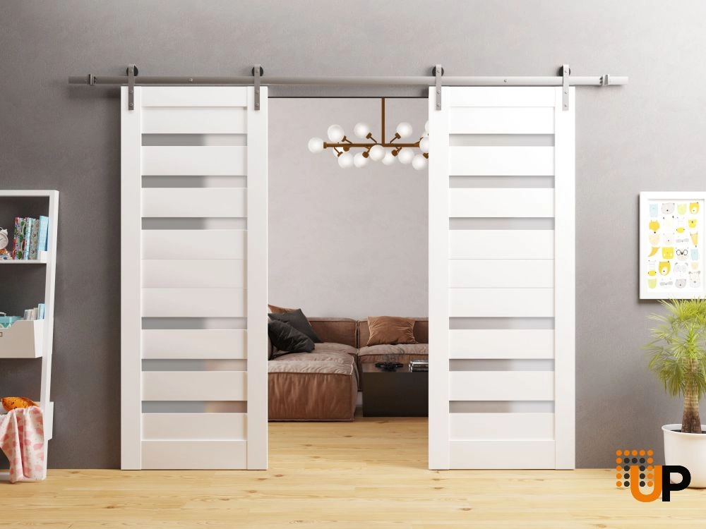 Double mdf sliding french interior barn double door with frosted glass | Quadro 4266 White | 36 x 80 (2* 18x80) photo#2