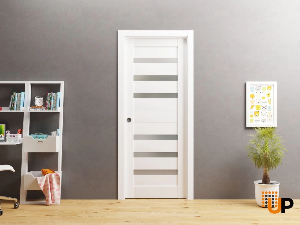 Single mdf modern interior door slab with frosted glass | Quadro 4266 White | 18 x 80 photo#4
