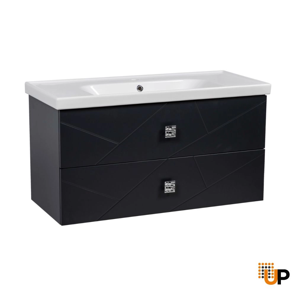 Modern Wall-Mount Bathroom Vanity with Washbasin | Picasso Anthracite Matte  Collection | Non-Toxic Fire-Resistant MDF-40" photo#2