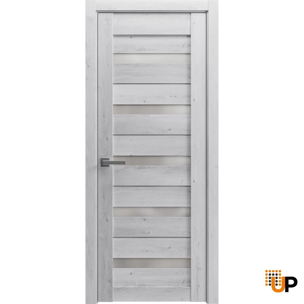 Single mdf modern interior swing door with frosted glass | Quadro 4445  Nordic White | 18 x 80 photo#1