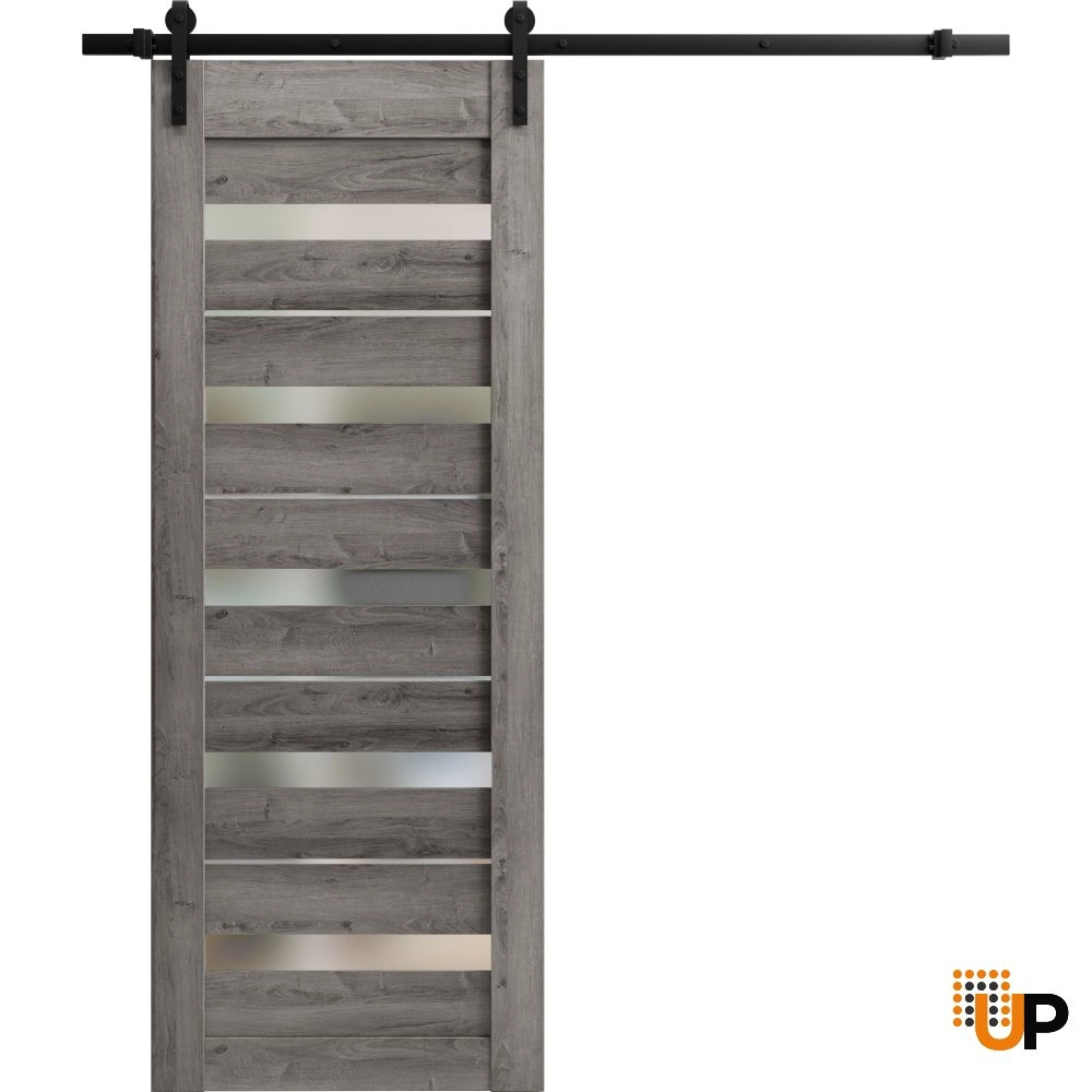 Single mdf sliding modern interior barn door with frosted glass | Quadro 4445  Nebraska Grey | 18 x 80 photo#1