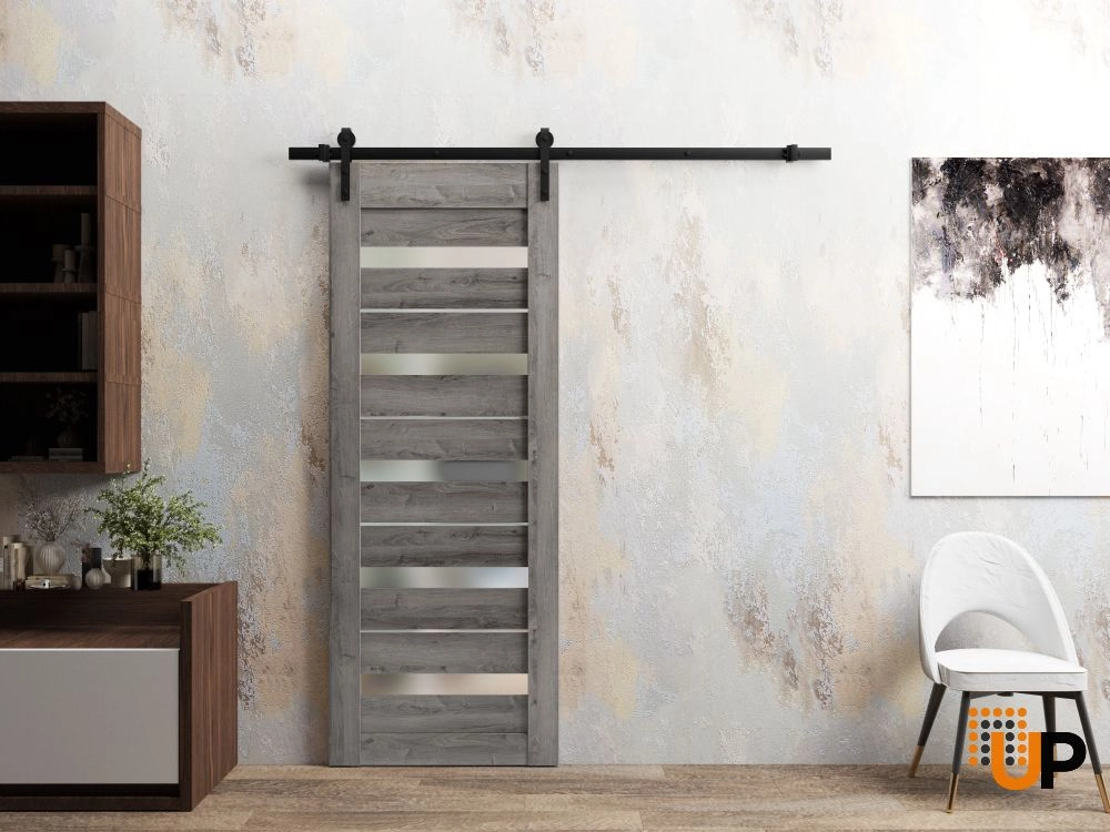 Single mdf modern interior door slab with frosted glass | Quadro 4445  Nebraska Grey | 18 x 80 photo#4