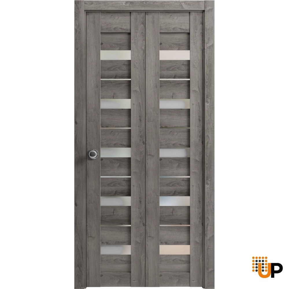 2 folding panels mdf sliding modern interior bi-fold door with frosted glass | Quadro 4445  Nebraska Grey | 36 x 80 (2* 18x80) photo#1