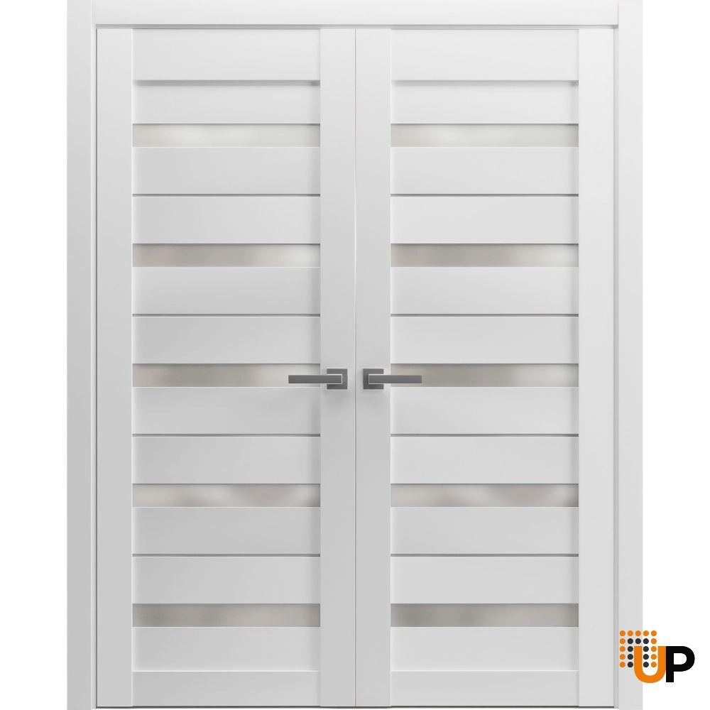 Double mdf french interior swing double door with frosted glass | Quadro 4445  White | 36 x 80 (2* 18x80) photo#1