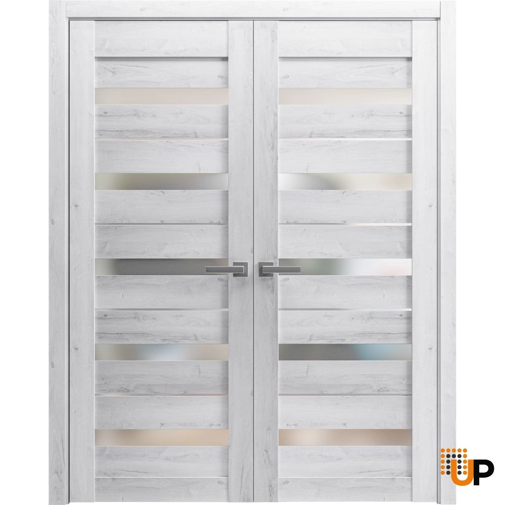 Double mdf french interior swing double door with frosted glass | Quadro 4445  Nordic White | 36 x 80 (2* 18x80) photo#1