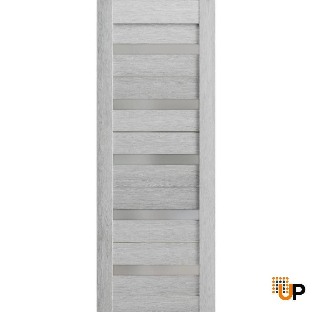 Single mdf modern interior door slab with frosted glass | Quadro 4445  Light Grey Oak | 18 x 80 photo#1