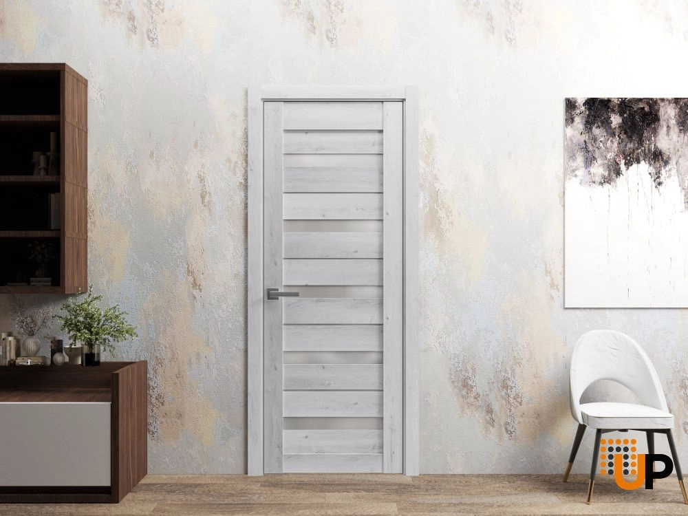 Single mdf modern interior swing door with frosted glass | Quadro 4445  Nordic White | 18 x 80 photo#2