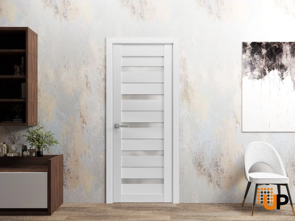 Single mdf modern interior swing door with frosted glass | Quadro 4445  White | 18 x 80 photo#2