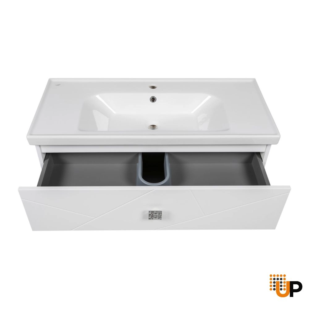 Modern Wall-Mount Bathroom Vanity with Washbasin | Picasso White Matte Collection | Non-Toxic Fire-Resistant MDF-40" photo#6