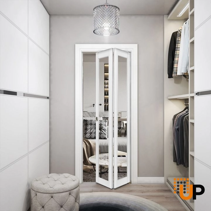 2 folding panels solid core sliding french interior bi-fold door with clear glass | Lucia 2166 White | 36 x 80 (2* 18x80) photo#2