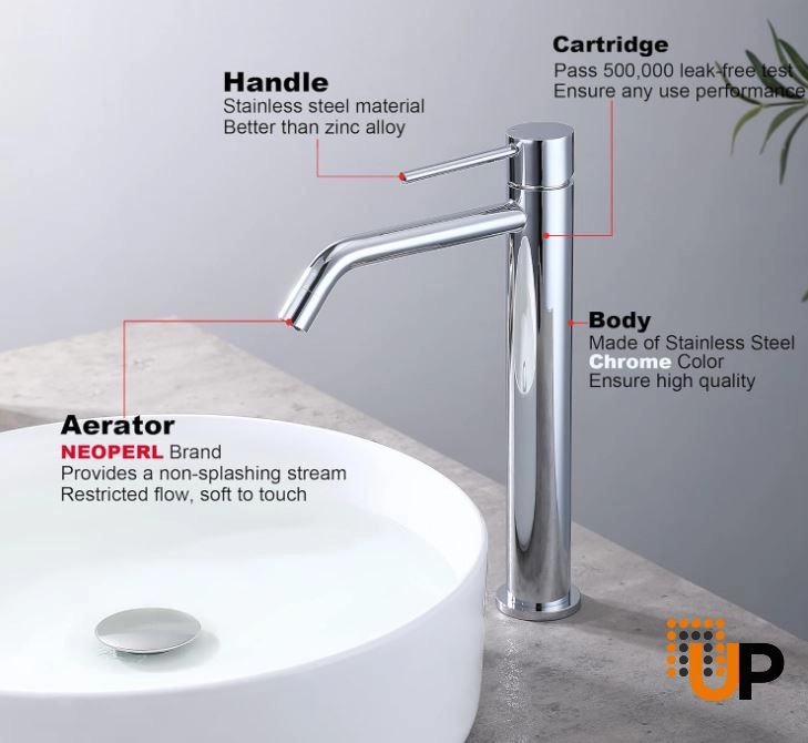 Stainless Steel Vessel Sink Faucet, Single Handle Bathroom Faucet for Sink 1 Hole, Lavatory Vanity Tap photo#4