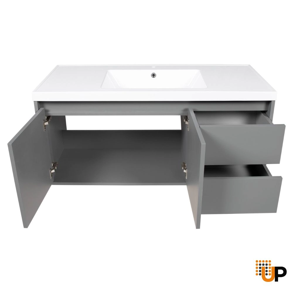 Modern Wall-Mounted Bathroom Vanity with Washbasin| Niagara Wall Mount Grey Matte Collection 48 | Non-Toxic Fire-Resistant MDF photo#6
