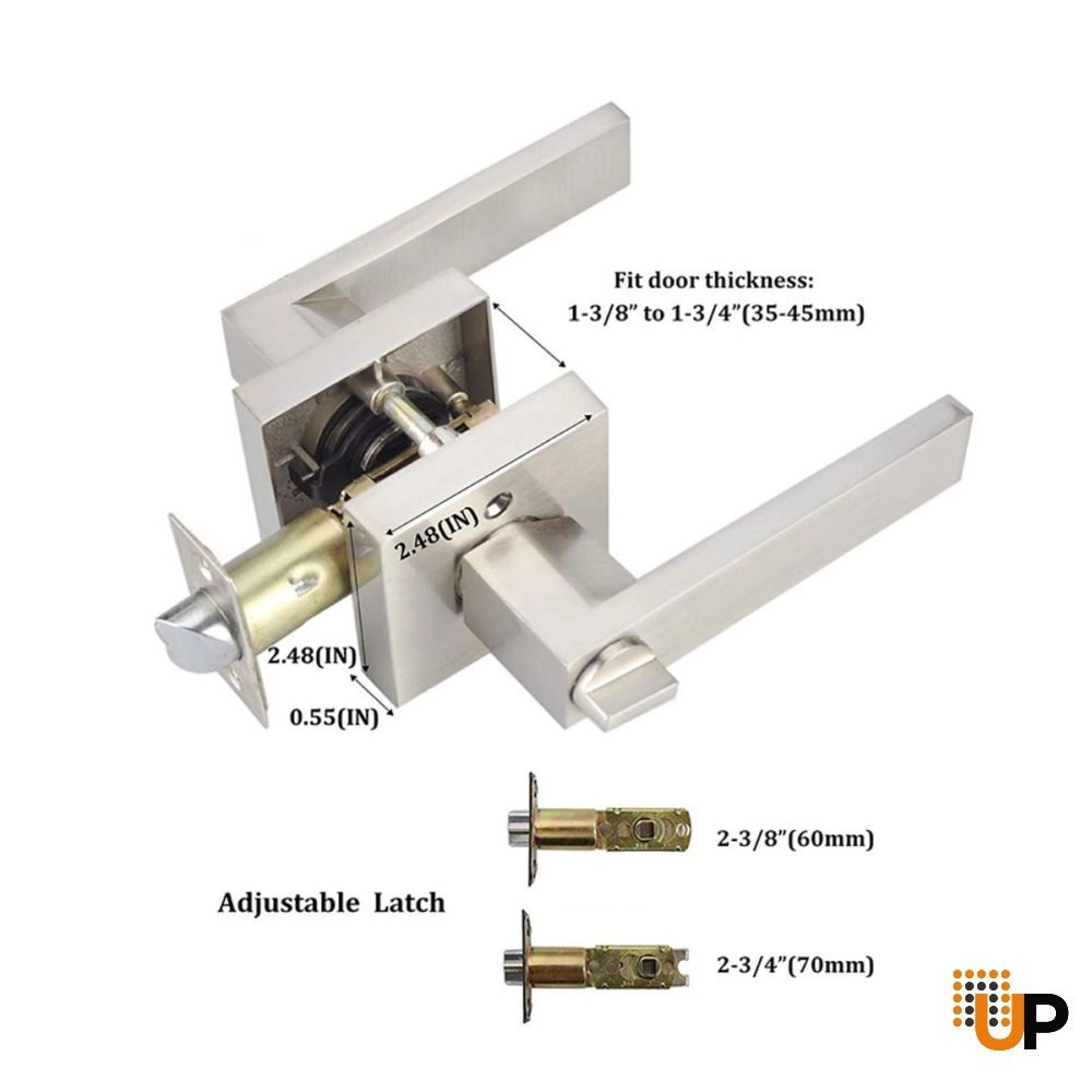 Modern Square Handle-Brushed Nickel Privacy Bathroom Bedroom Lock photo#5
