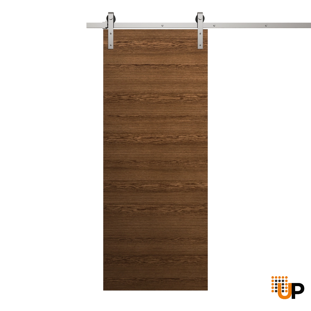 Single solid wood with honeycomb sliding flush interior barn door | Ego 5000  EGO Cognac Oak | 32 x 96 photo#1