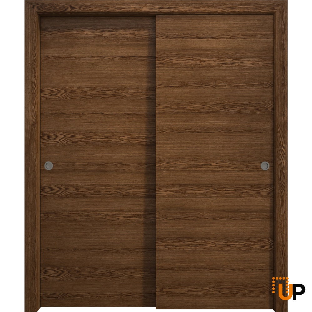 Double solid wood with honeycomb sliding interior closet bypass door | Ego 5000  EGO Cognac Oak | 36 x 80 (2* 18x80) photo#1
