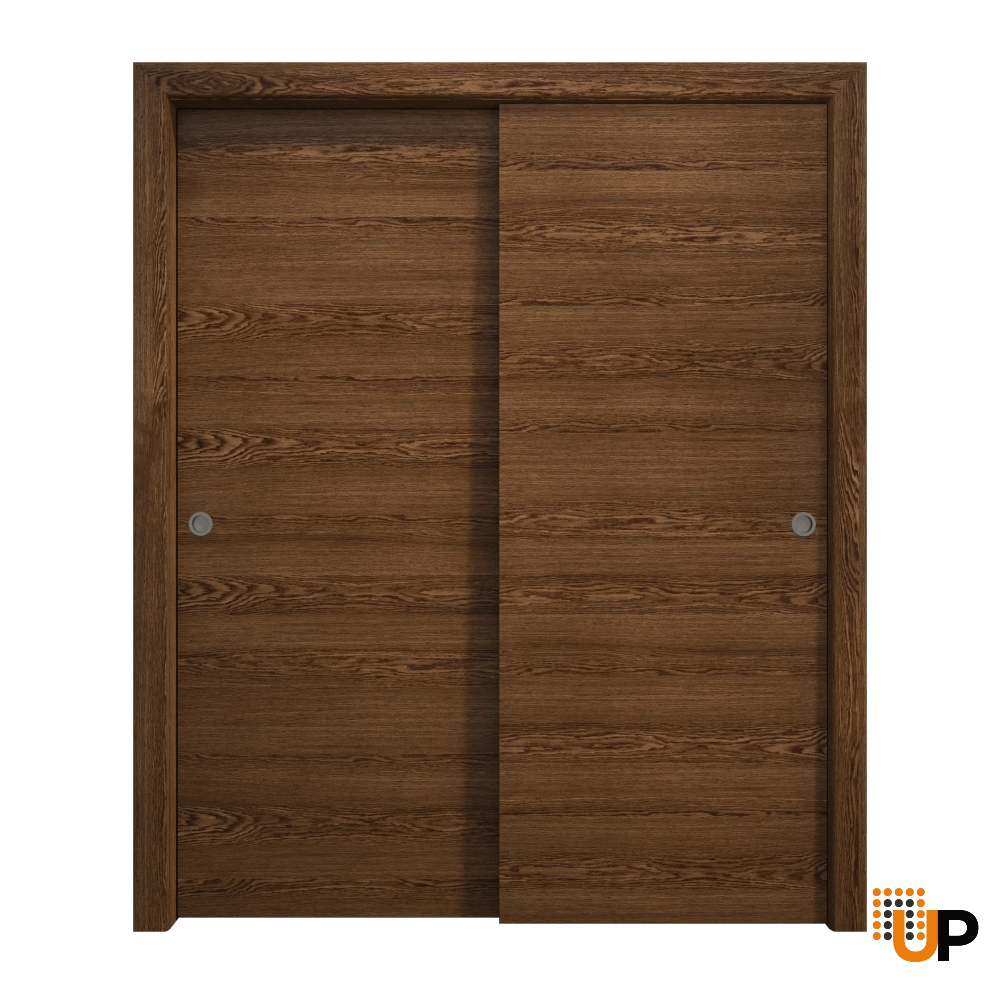 Double solid wood with honeycomb sliding flush interior closet bypass door | Ego 5000  EGO Cognac Oak | 56 x 84 (2* 28x84) photo#1