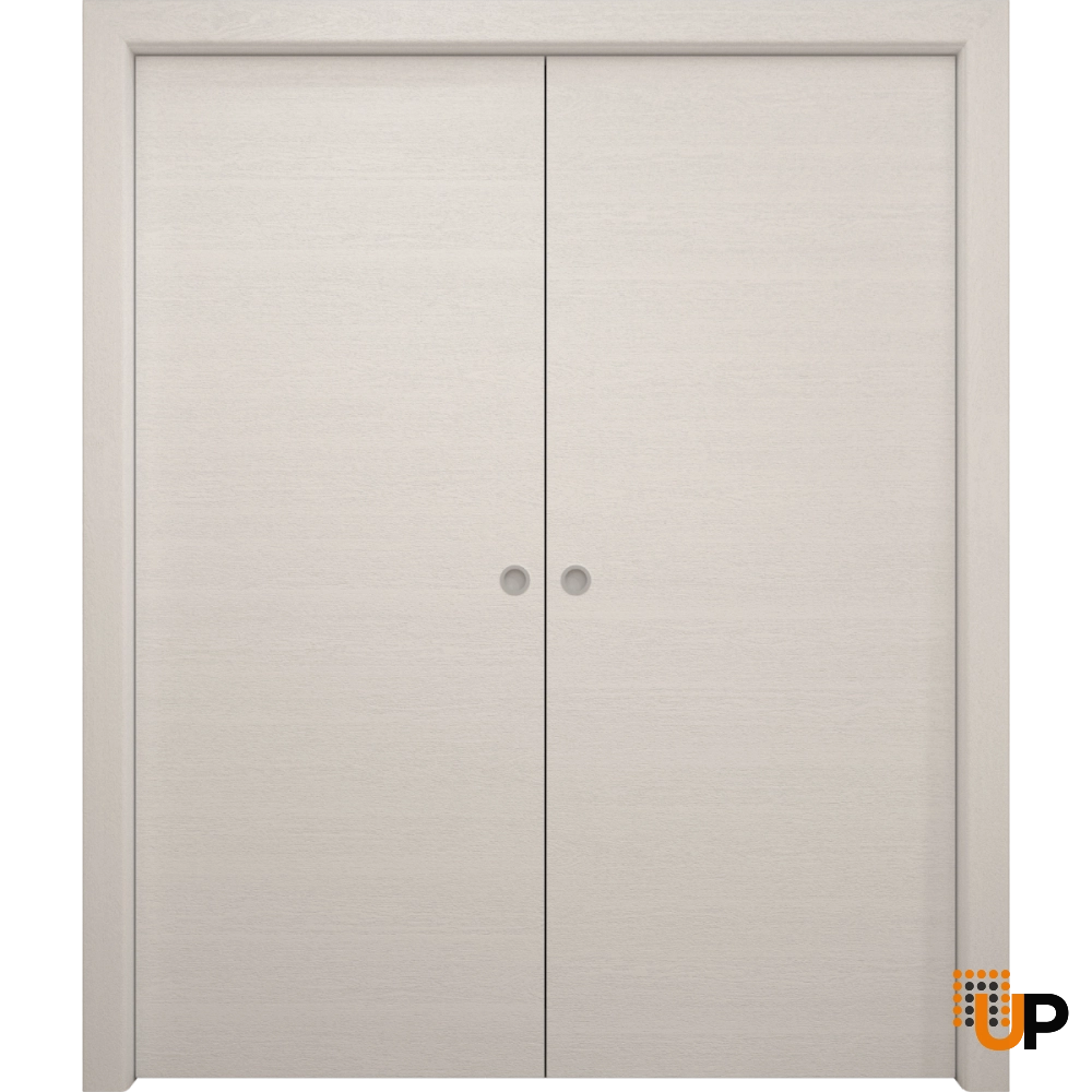 Double solid wood with honeycomb sliding interior pocket double door | Ego 5000  EGO Painted White Oak | 36 x 80 (2* 18x80) photo#1