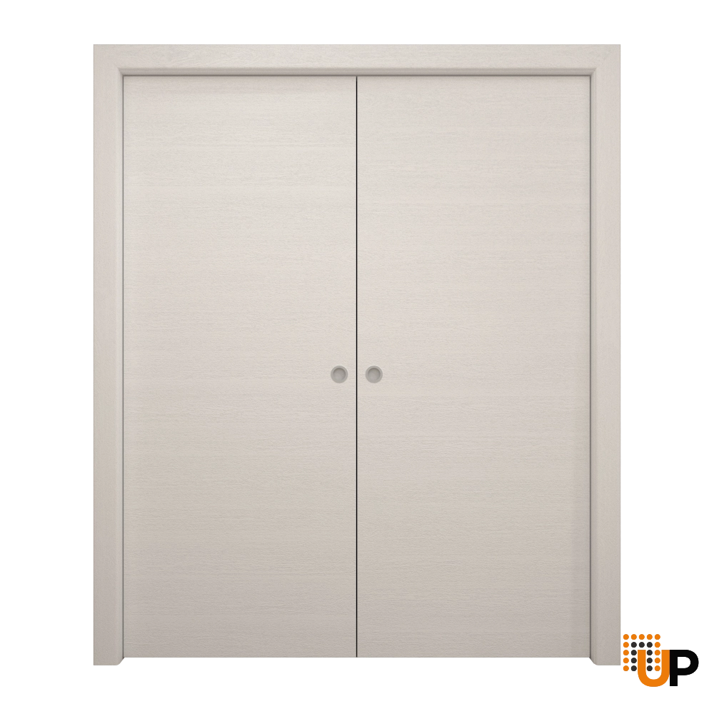 Double solid wood with honeycomb sliding flush interior pocket double door | Ego 5000  EGO Painted White Oak | 36 x 96 (2* 18x96) photo#1