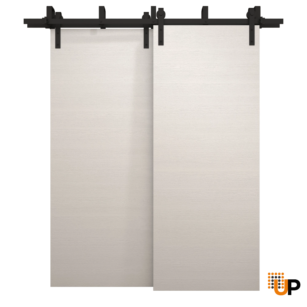Double solid wood with honeycomb sliding flush interior barn bypass door | Ego 5000  EGO Painted White Oak | 56 x 80 (2* 28x80) photo#1