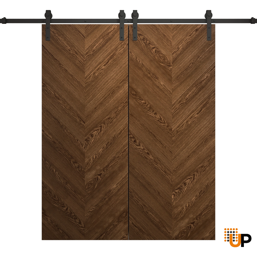 Double solid wood with honeycomb sliding flush interior barn double door | Ego 5005  EGO Cognac Oak | 64 x 80 (2* 32x80) photo#1