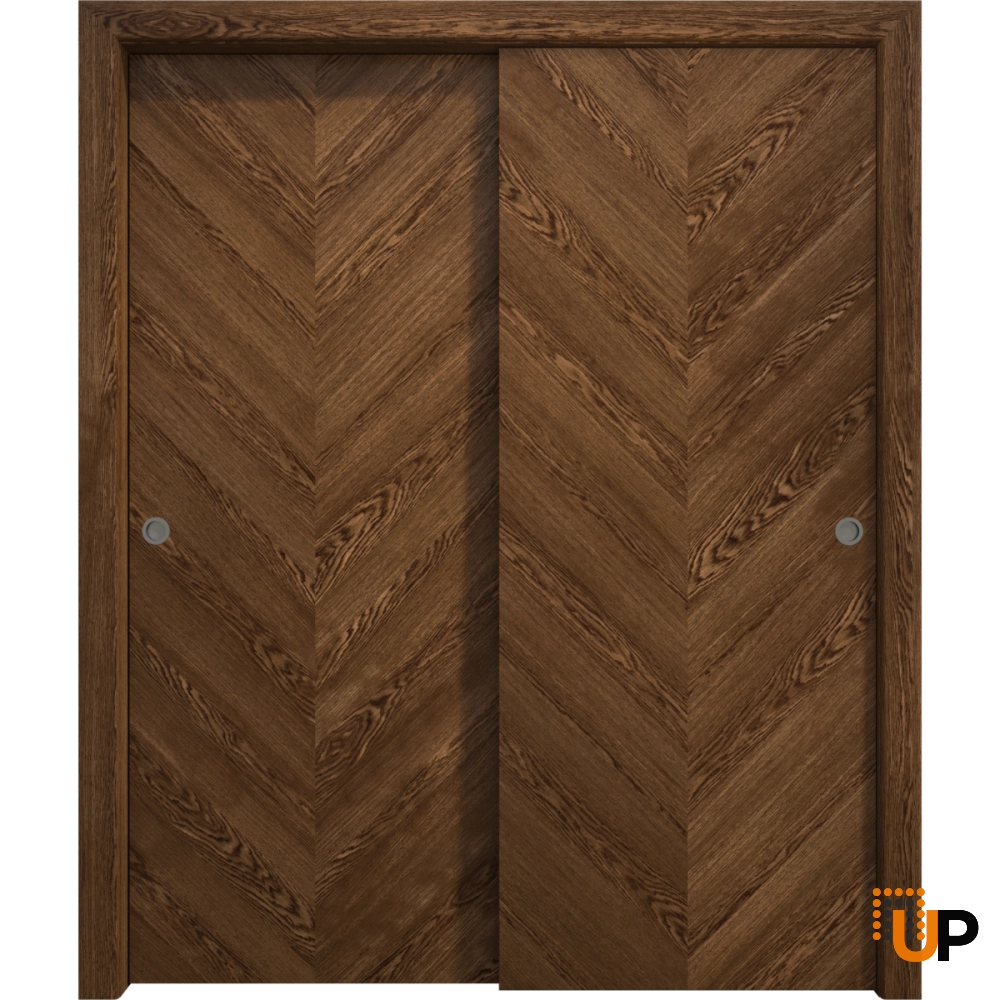 Double solid wood with honeycomb sliding interior closet bypass door | Ego 5005  EGO Cognac Oak | 36 x 80 (2* 18x80) photo#1