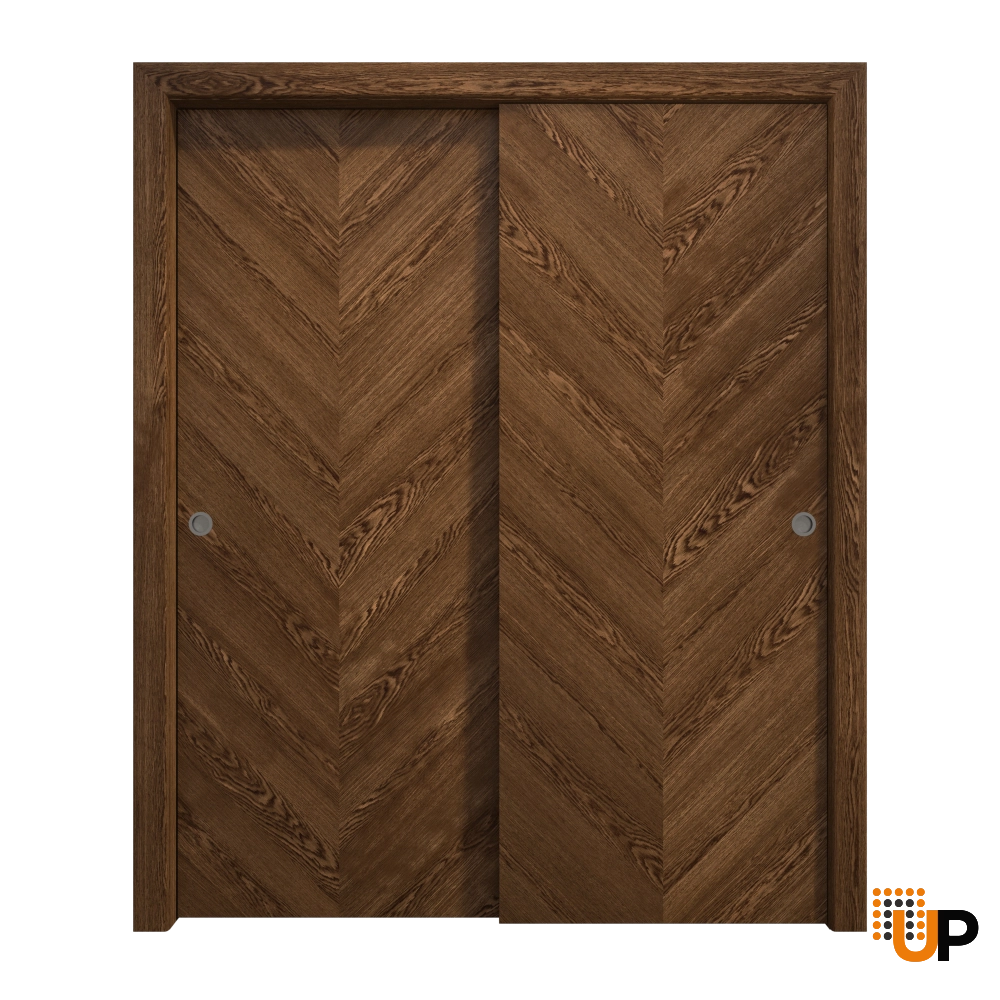 Double solid wood with honeycomb sliding flush interior closet bypass door | Ego 5005  EGO Cognac Oak | 72 x 96 (2* 36x96) photo#1