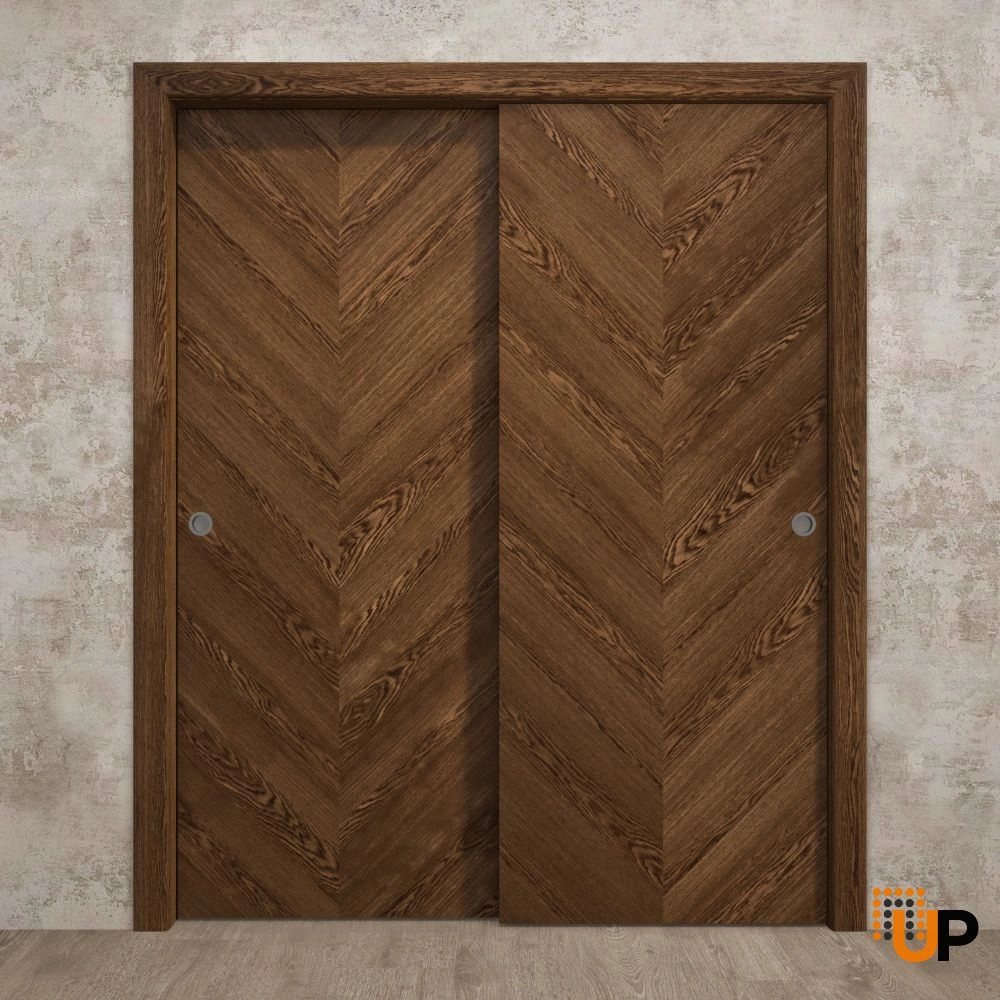 Double solid wood with honeycomb sliding interior closet bypass door | Ego 5005  EGO Cognac Oak | 36 x 80 (2* 18x80) photo#2