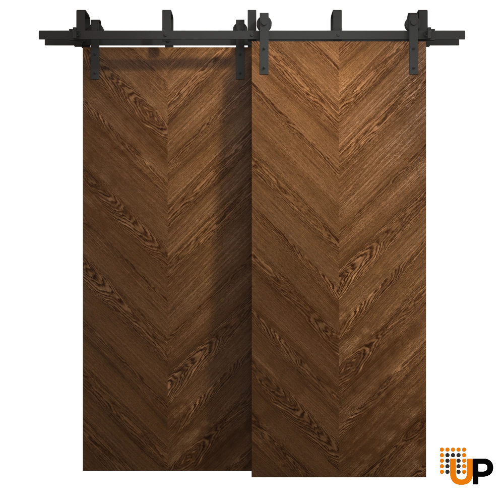 Double solid wood with honeycomb sliding flush interior barn bypass door | Ego 5005  EGO Cognac Oak | 36 x 96 (2* 18x96) photo#1
