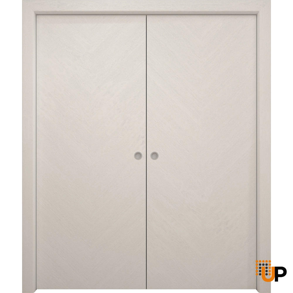 Double solid wood with honeycomb sliding interior pocket double door | Ego 5005  EGO Painted White Oak | 36 x 80 (2* 18x80) photo#1