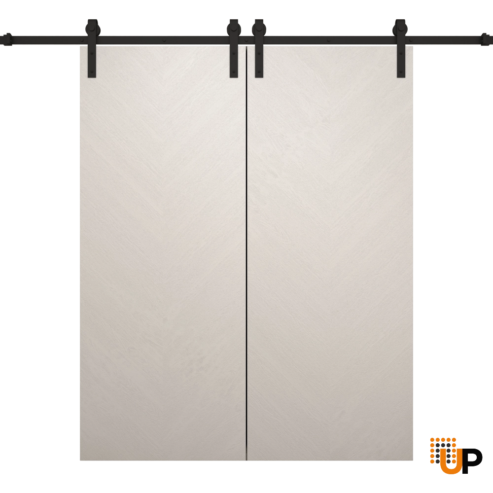 Double solid wood with honeycomb sliding flush interior barn double door | Ego 5005  EGO Painted White Oak | 56 x 96 (2* 28x96) photo#1