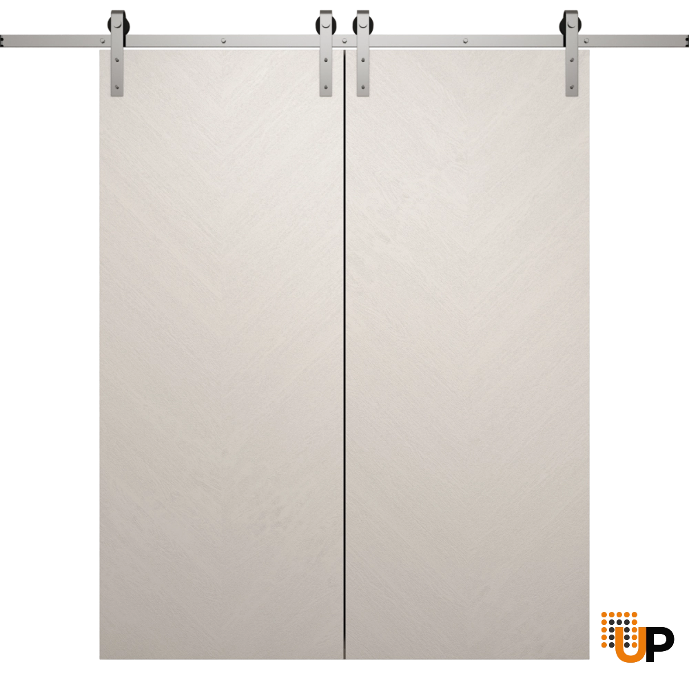 Double solid wood with honeycomb sliding classic interior barn double door | Ego 5005  EGO Painted White Oak | 36 x 80 (2* 18x80) photo#1