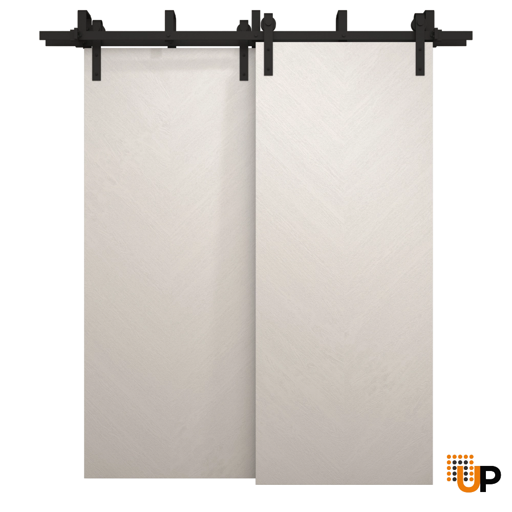 Double solid wood with honeycomb sliding flush interior barn bypass door | Ego 5005  EGO Painted White Oak | 36 x 96 (2* 18x96) photo#1