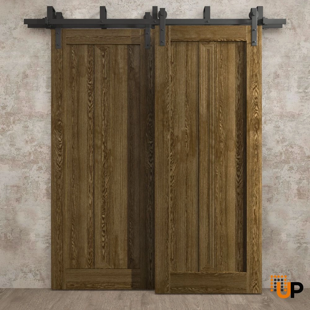 Double solid core sliding interior barn bypass door | Ego 5006  EGO Marble Oak | 36 x 80 (2* 18x80) photo#2