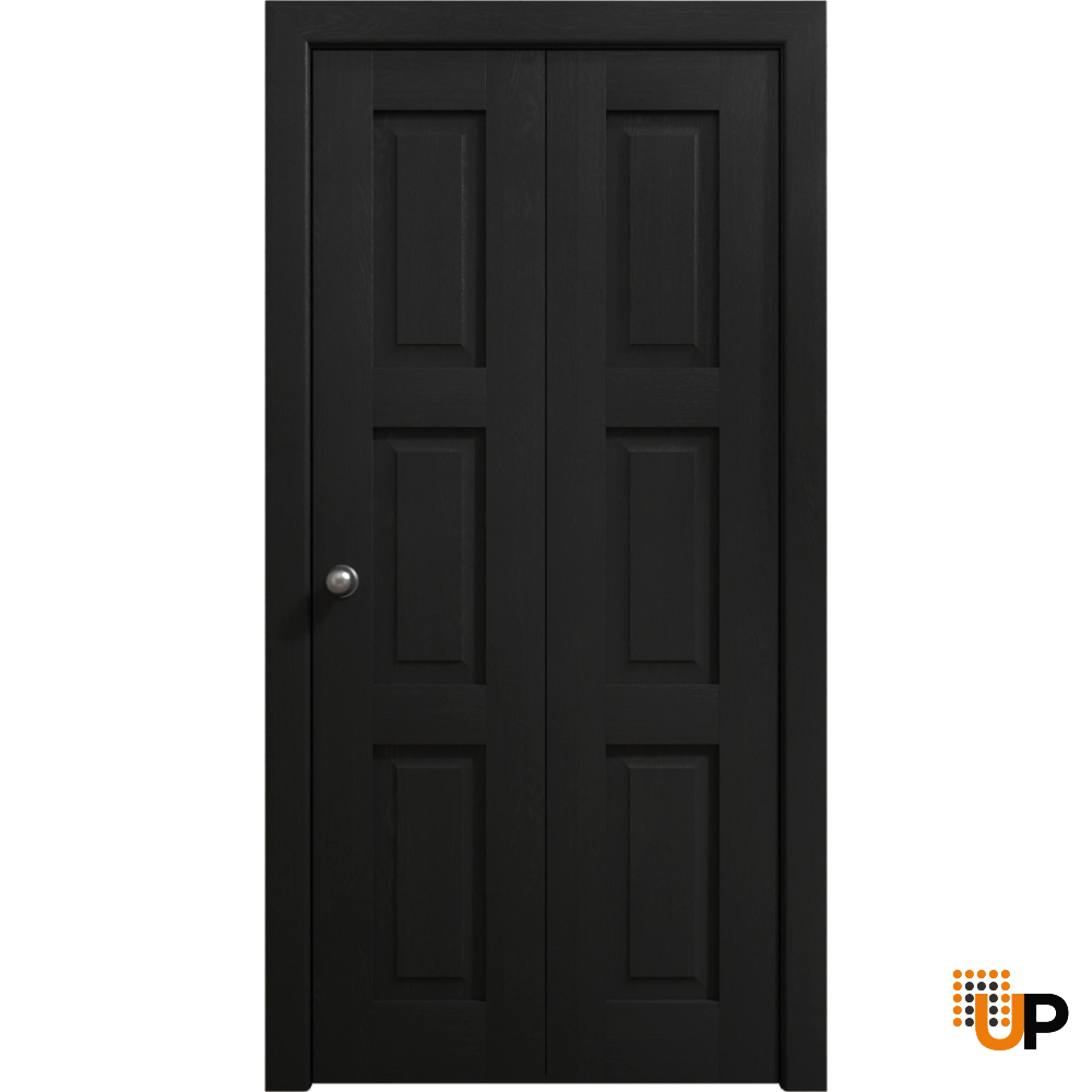 2 folding panels solid core sliding interior bi-fold door | Ego 5010 EGO Painted Black Oak | 36 x 80 (2* 18x80) photo#1