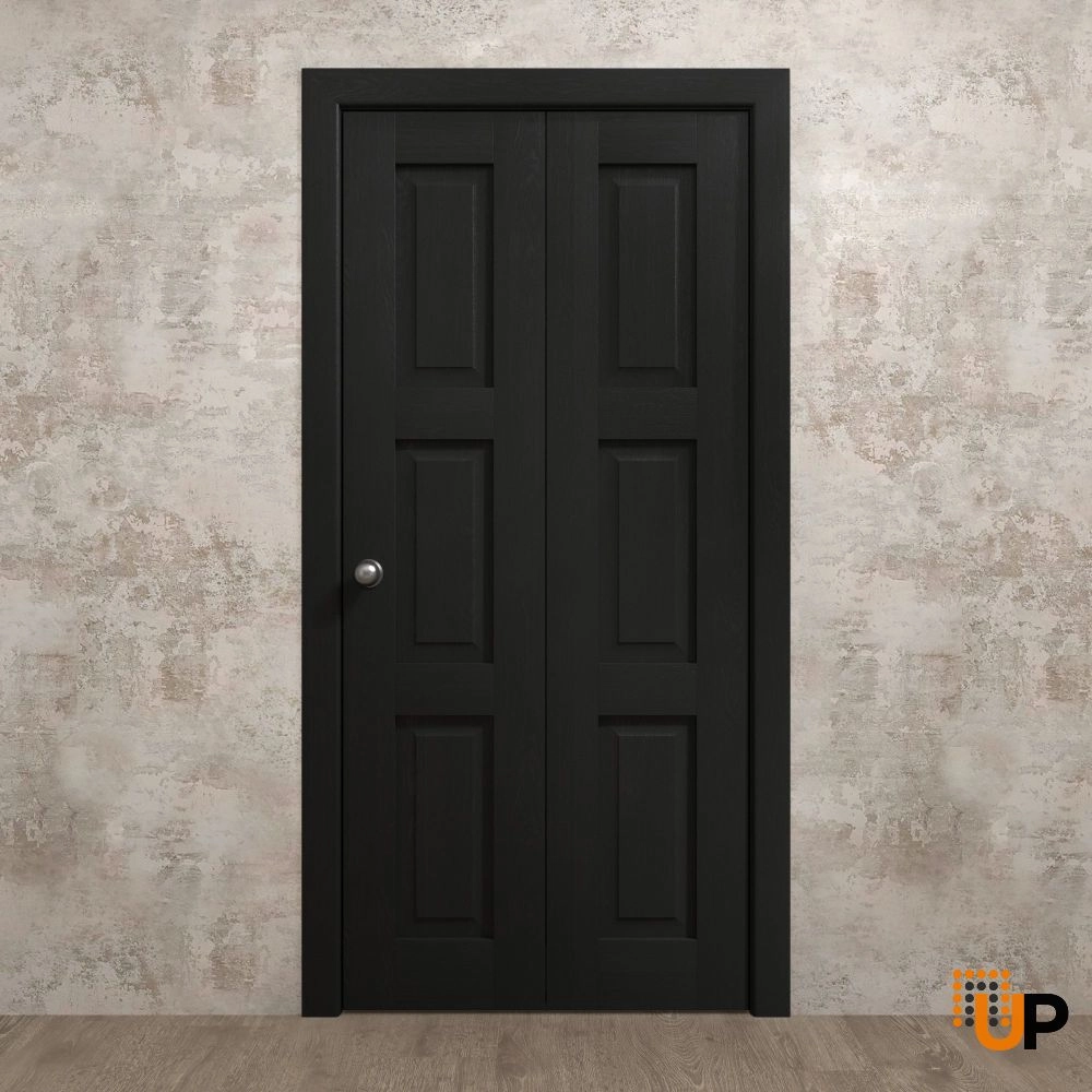 2 folding panels solid core sliding interior bi-fold door | Ego 5010 EGO Painted Black Oak | 36 x 80 (2* 18x80) photo#2
