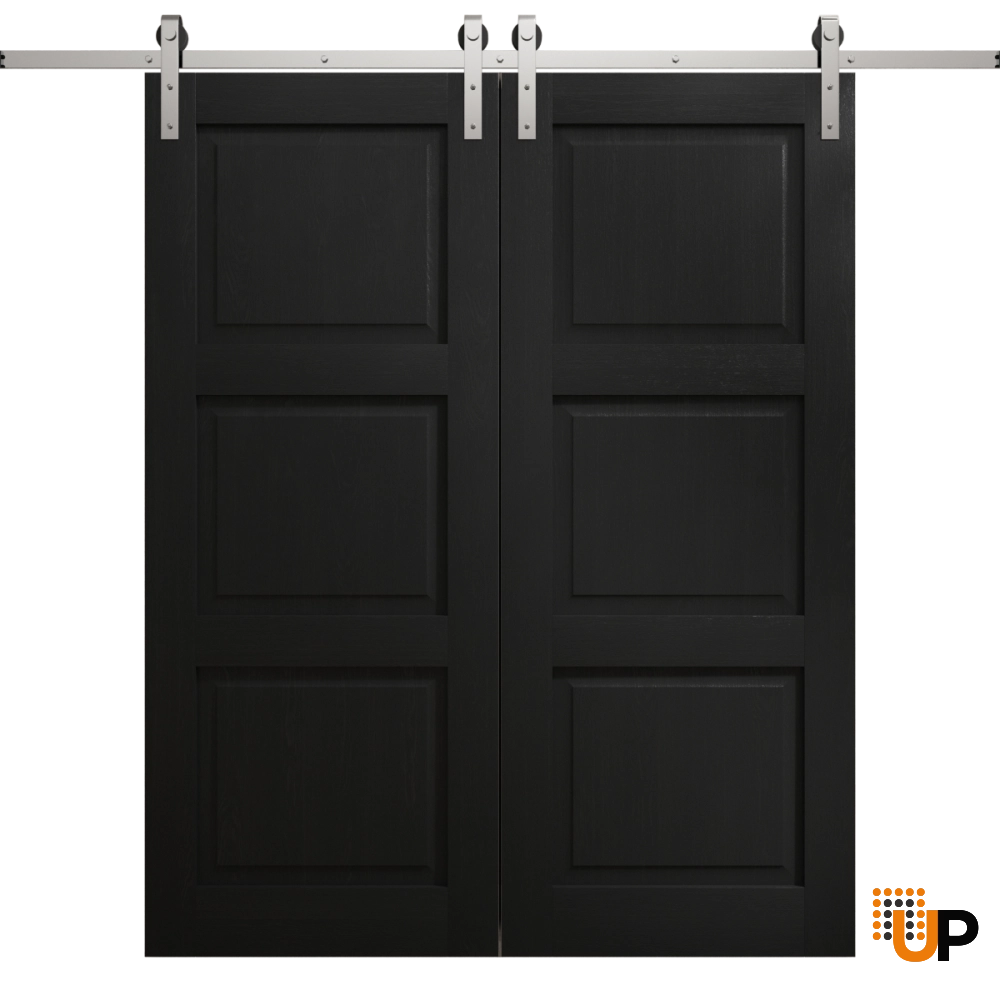 Double solid core sliding classic interior barn double door | Ego 5010 EGO Painted Black Oak | 36 x 80 (2* 18x80) photo#1