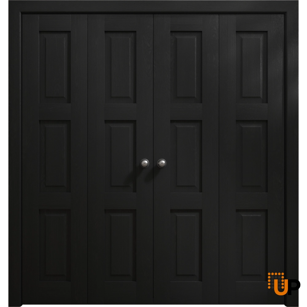 4 folding panels solid core sliding interior bi-fold double door | Ego 5010 EGO Painted Black Oak | 72 x 80 (4* 18x80) photo#1