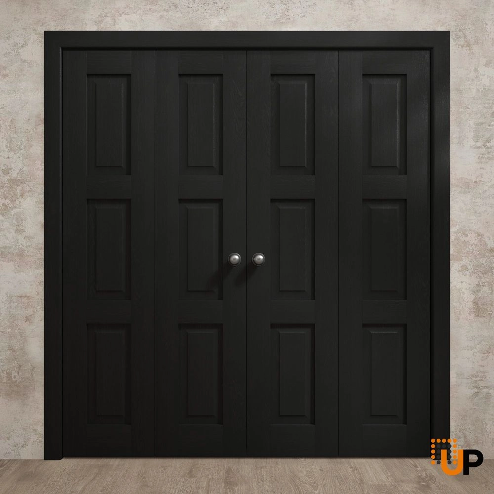 4 folding panels solid core sliding interior bi-fold double door | Ego 5010 EGO Painted Black Oak | 72 x 80 (4* 18x80) photo#2