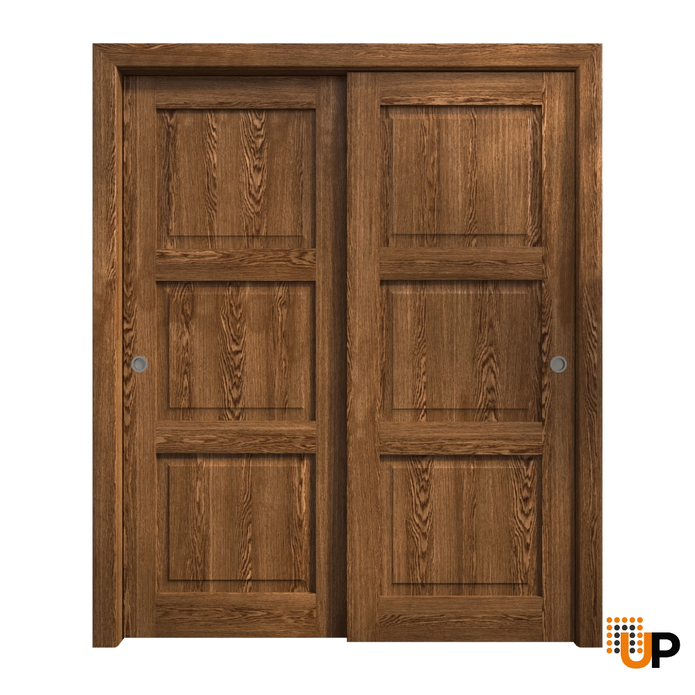 Double solid core sliding interior closet bypass door | Ego 5010  EGO Cognac Oak | 64 x 80 (2* 32x80) photo#1