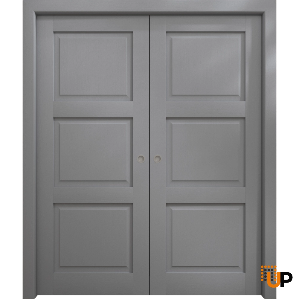 Double solid core sliding interior pocket double door | Ego 5010 EGO Painted Grey Oak | 36 x 80 (2* 18x80) photo#1