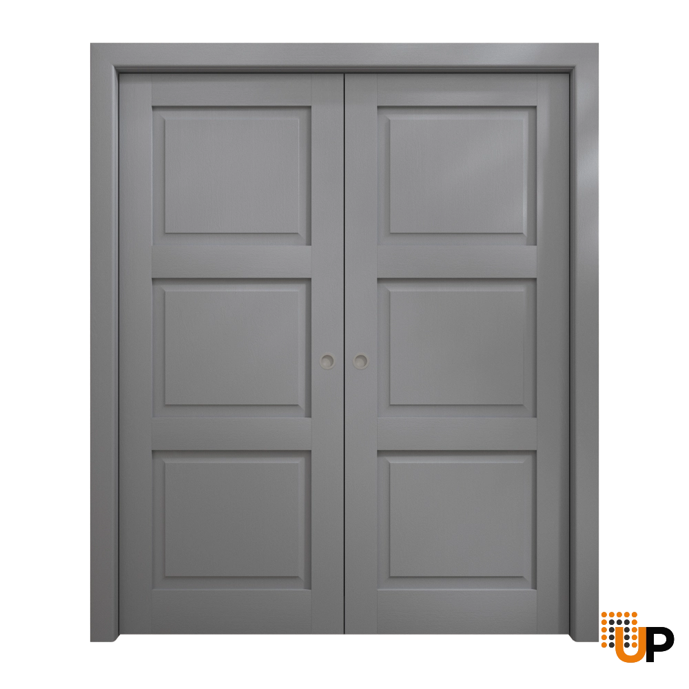 Double solid core sliding interior pocket double door | Ego 5010 EGO Painted Grey Oak | 56 x 96 (2* 28x96) photo#1