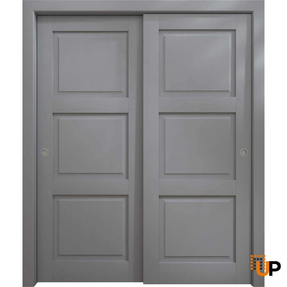 Double solid core sliding interior closet bypass door | Ego 5010 EGO Painted Grey Oak | 36 x 80 (2* 18x80) photo#1