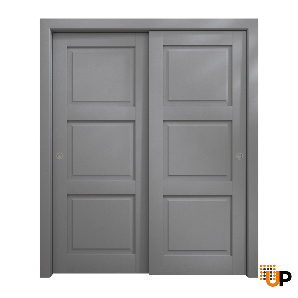 Double solid core sliding interior closet bypass door | Ego 5010 EGO Painted Grey Oak | 56 x 80 (2* 28x80) photo#1