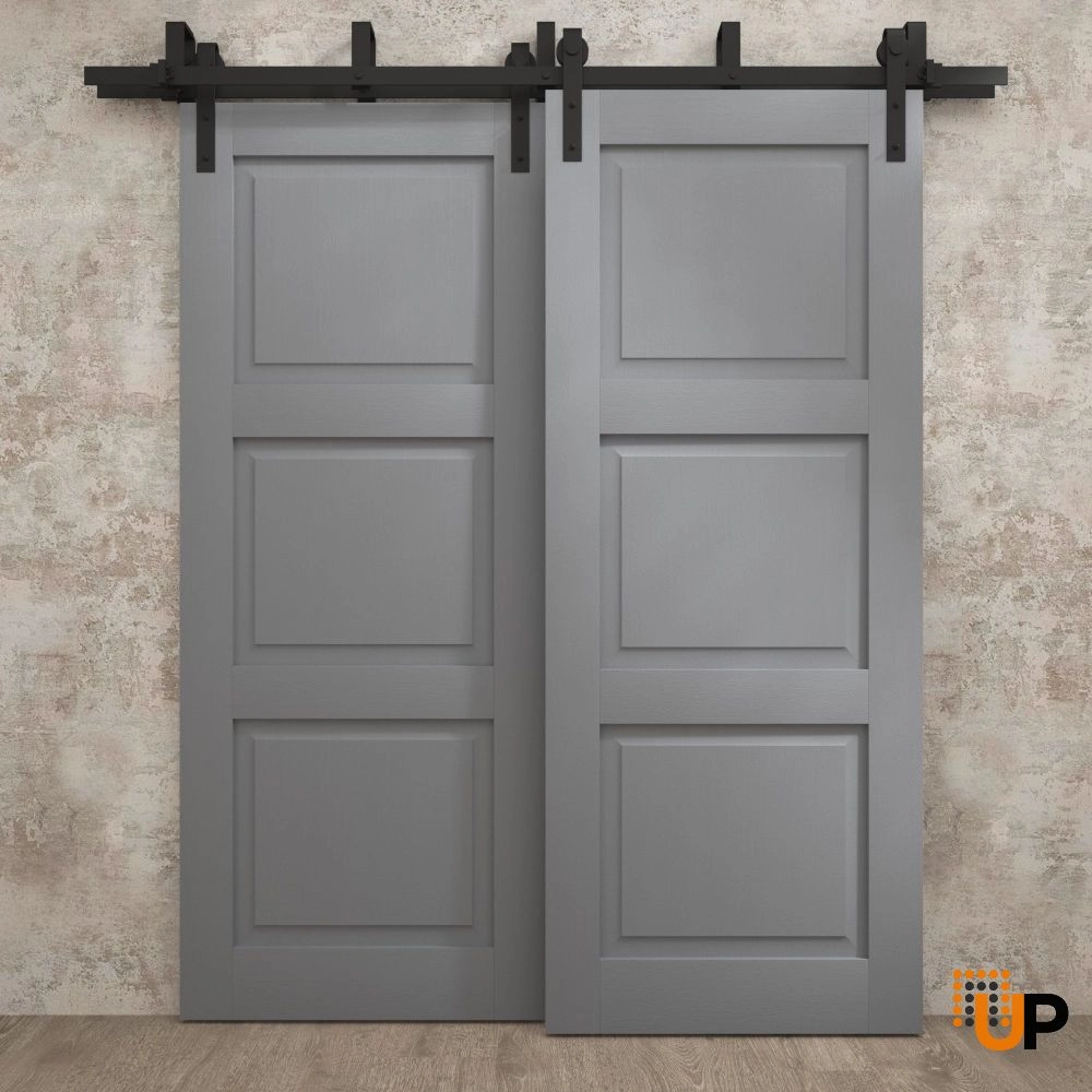 Double solid core sliding interior barn bypass door | Ego 5010 EGO Painted Grey Oak | 56 x 80 (2* 28x80) photo#2