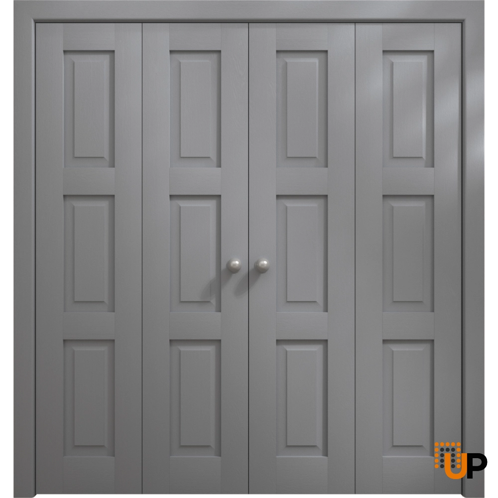 4 folding panels solid core sliding interior bi-fold double door | Ego 5010 EGO Painted Grey Oak | 72 x 80 (4* 18x80) photo#1