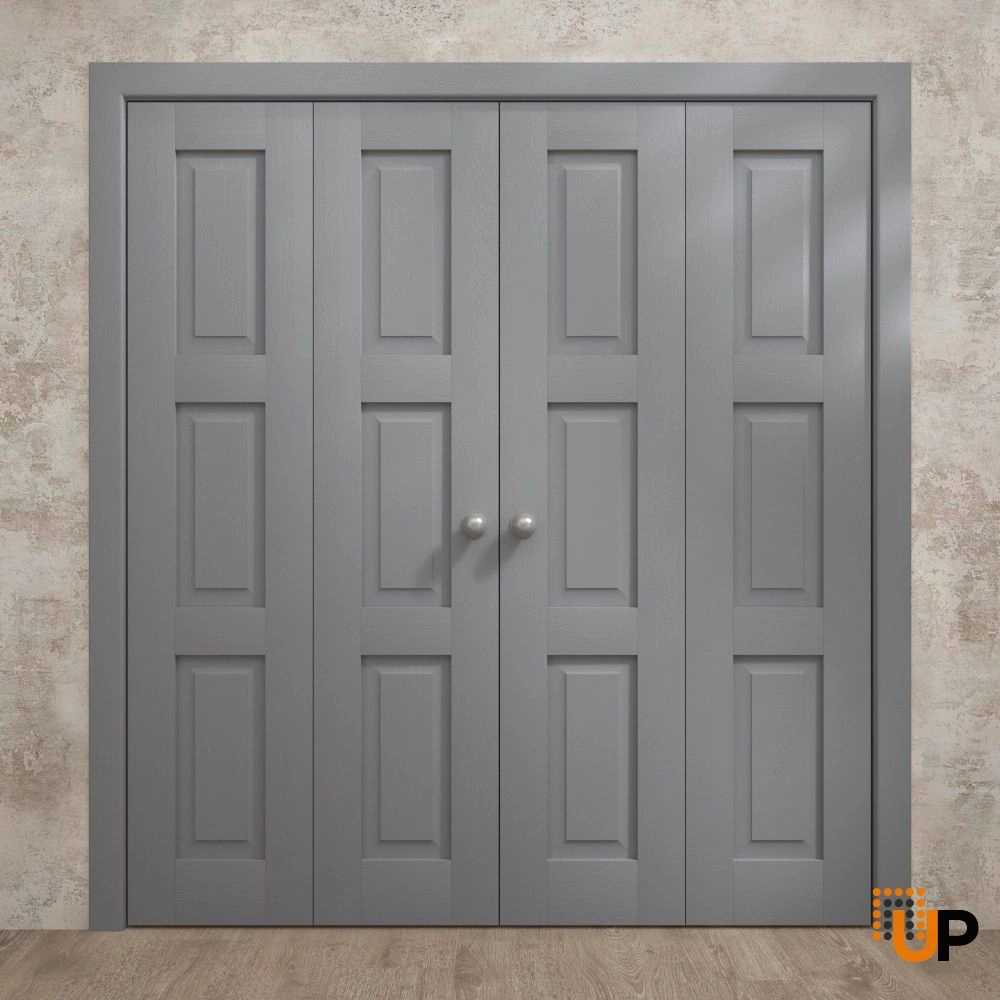 4 folding panels solid core sliding interior bi-fold double door | Ego 5010 EGO Painted Grey Oak | 72 x 80 (4* 18x80) photo#2