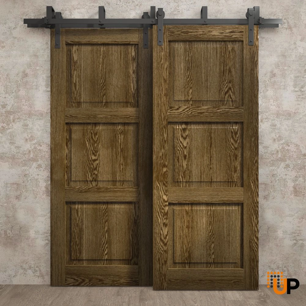 Double solid core sliding interior barn bypass door | Ego 5010  EGO Marble Oak | 36 x 80 (2* 18x80) photo#2