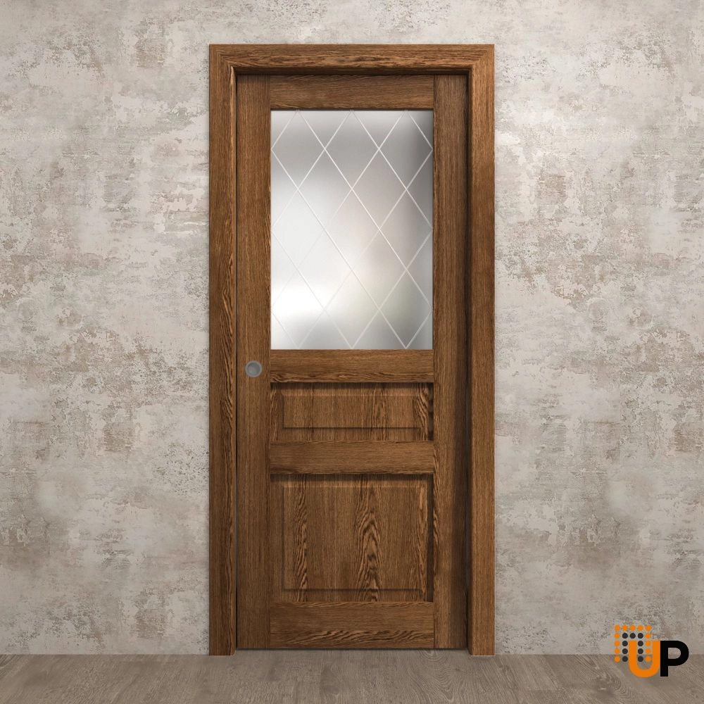 Single solid core sliding interior pocket door with frosted glass | Ego 5011  EGO Cognac Oak | 18 x 80 photo#2